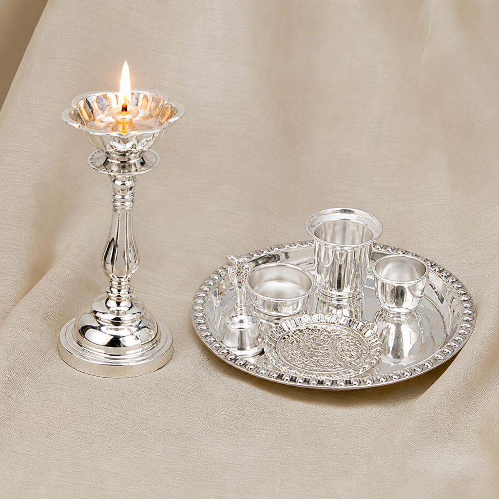 Silver Deepa & Aarati Tatte Set